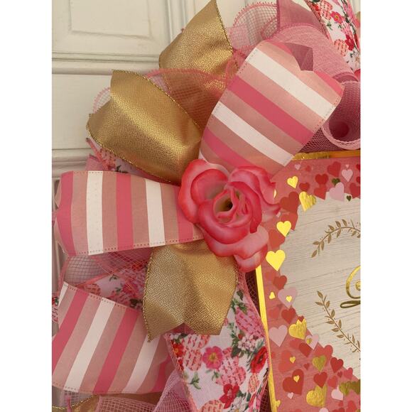 XL Love is All You Need Valentines Day Heart and Roses Wreath Door Hanger - Picture 8 of 9